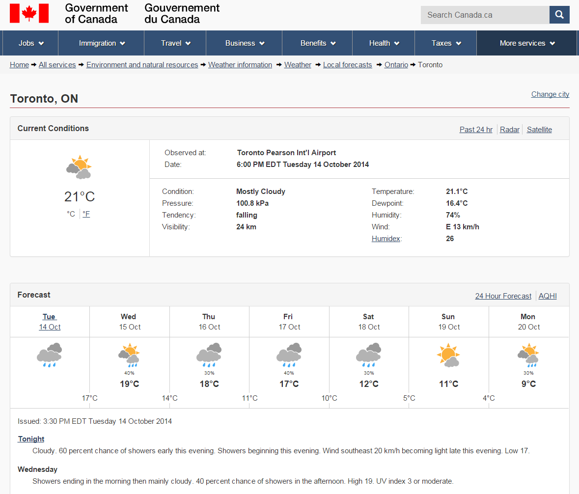 Environment Canada - Improved Weather Page
