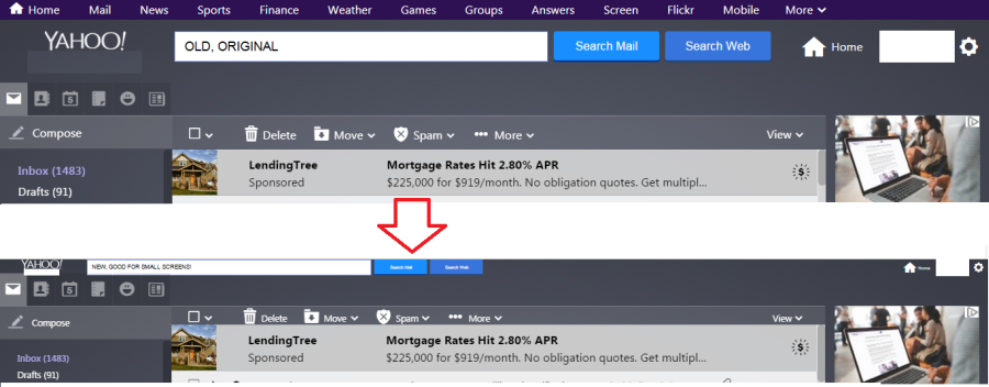 YahooMail small screens