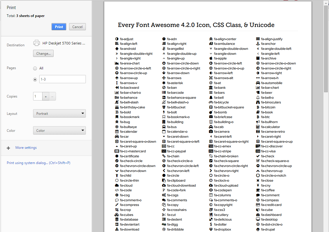 Font Awesome cheatsheet: better printing