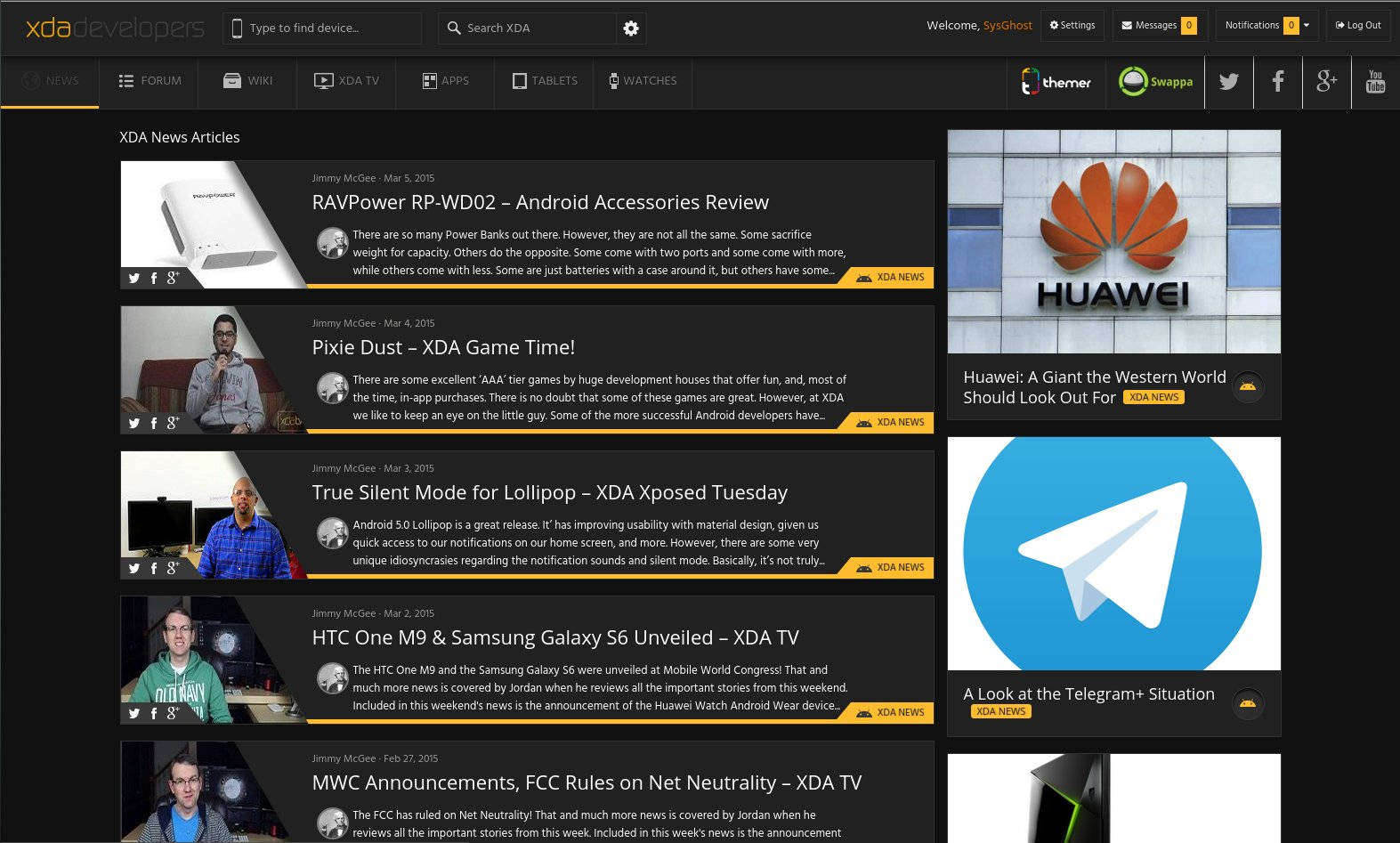 XDA Portal - 2015 - Dark Theme