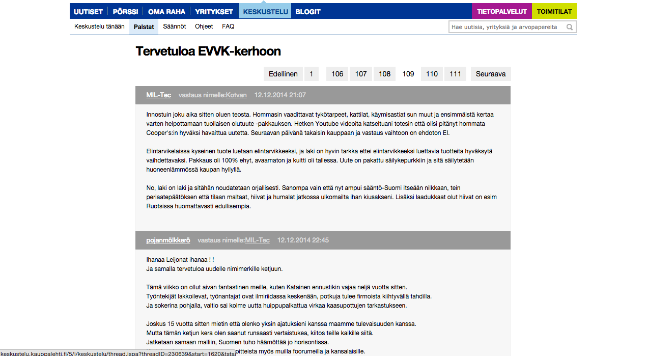 Kauppalehti Keskustelut tread readability