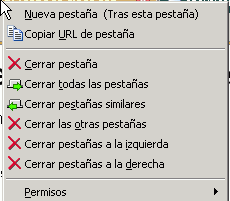 Tab: Icons to close tab on the contextual menu.
