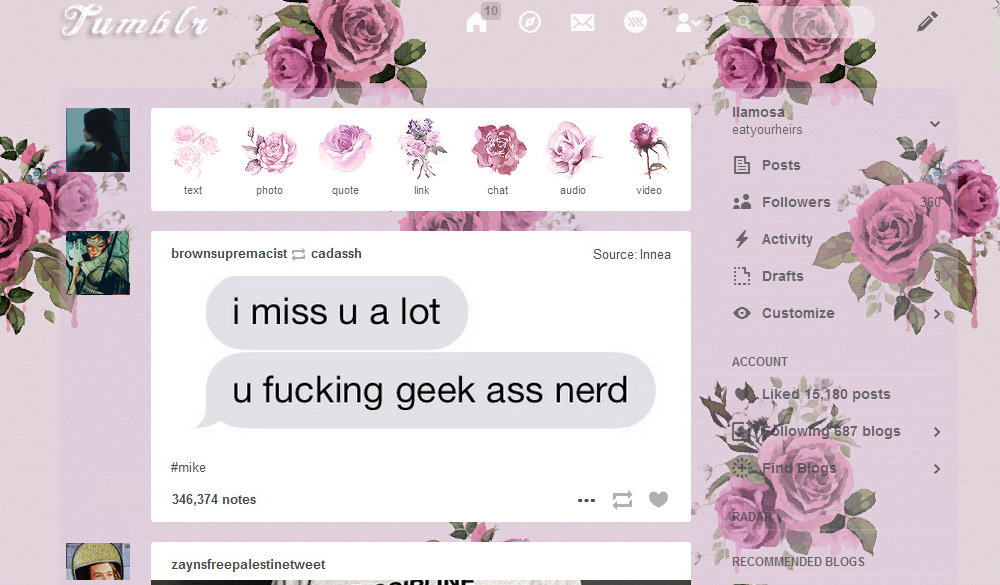 Pink Watercolor Floral Tumblr Dashboard