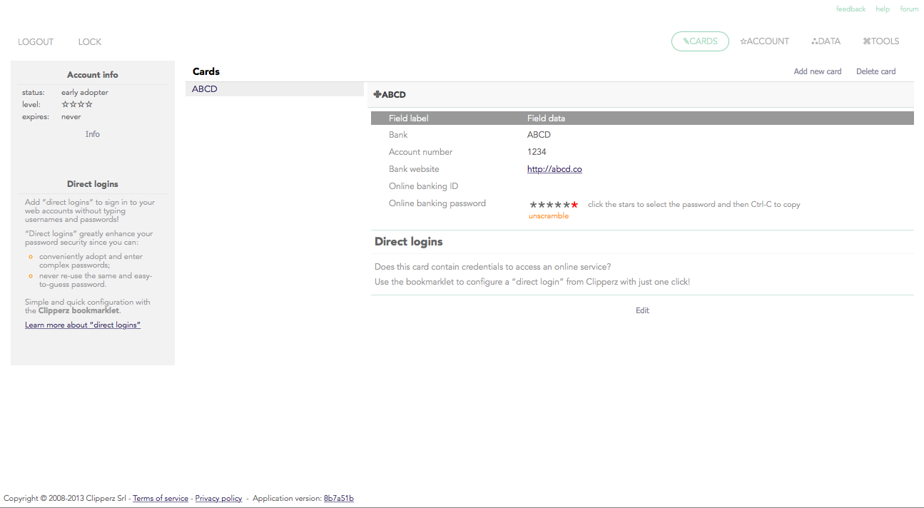 Clipperz minimal theme