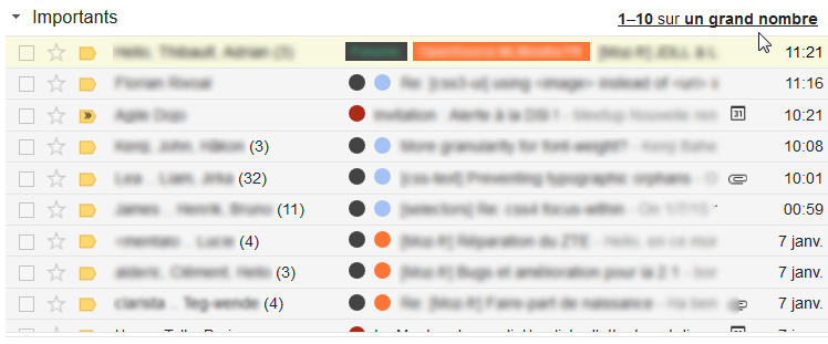 GMAIL : Badges rounded in message indexes.