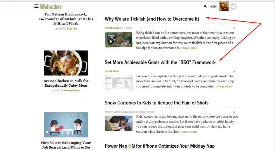 Lifehacker, Gizmodo: Enlarge Story Titles