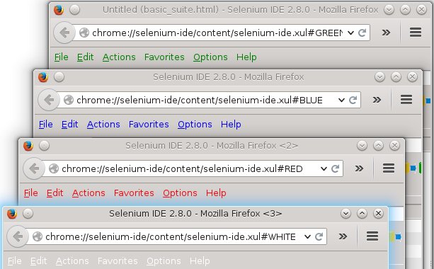 Selenium IDE per-tab coloured menu text