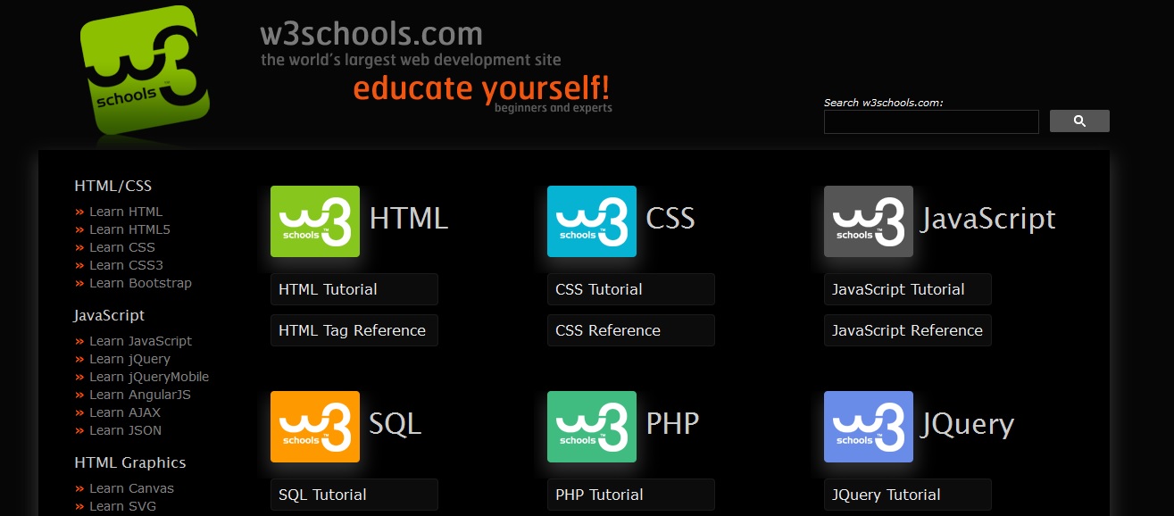 Black background for W3Schools's website.