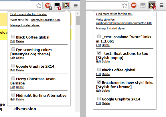 Actions at the top of the menu [Stylish:Chrome]