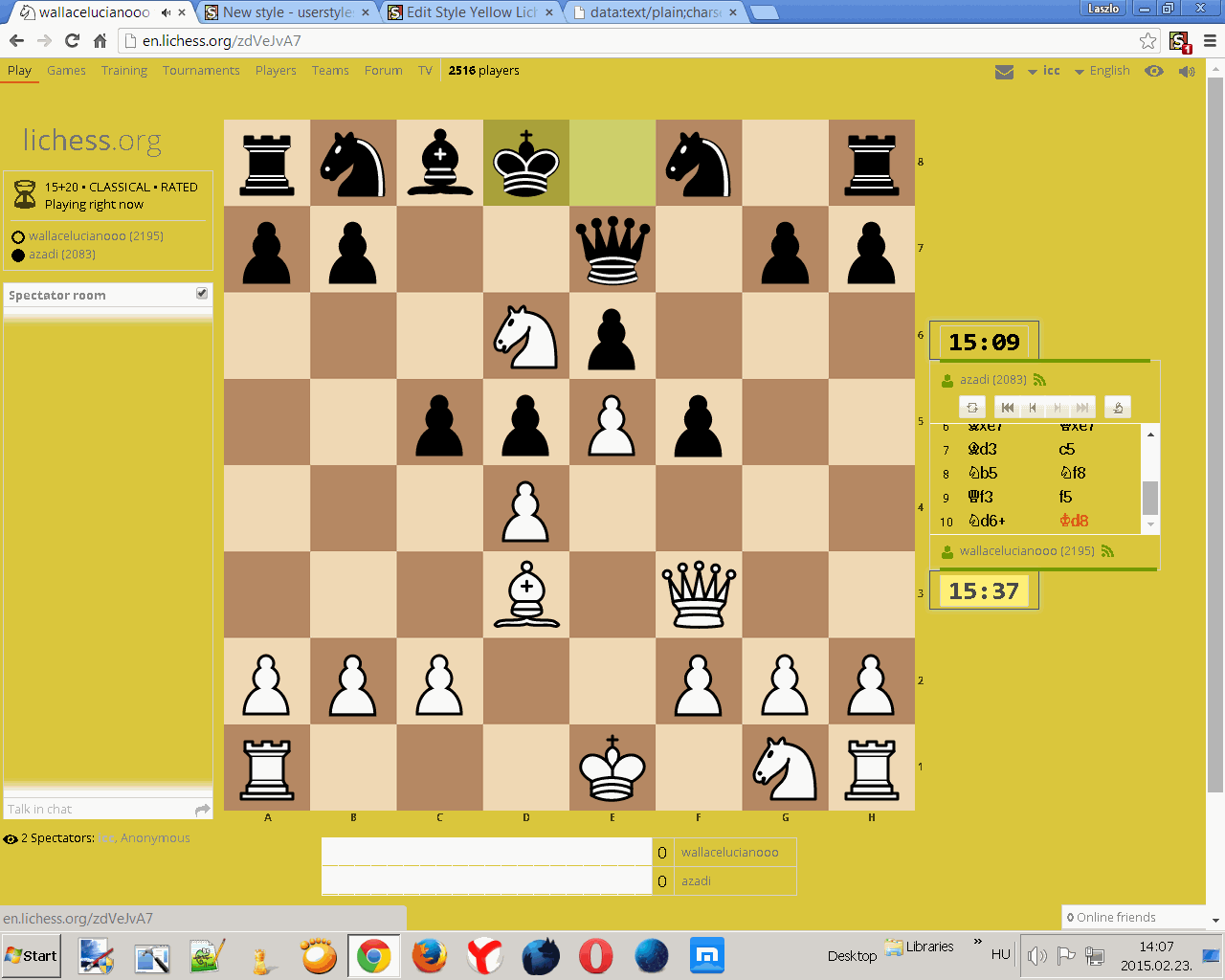 Lichess Yellow Style Firefox (Mozilla)