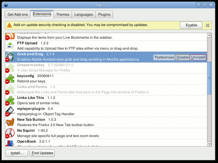 Add-ons window usability improvements