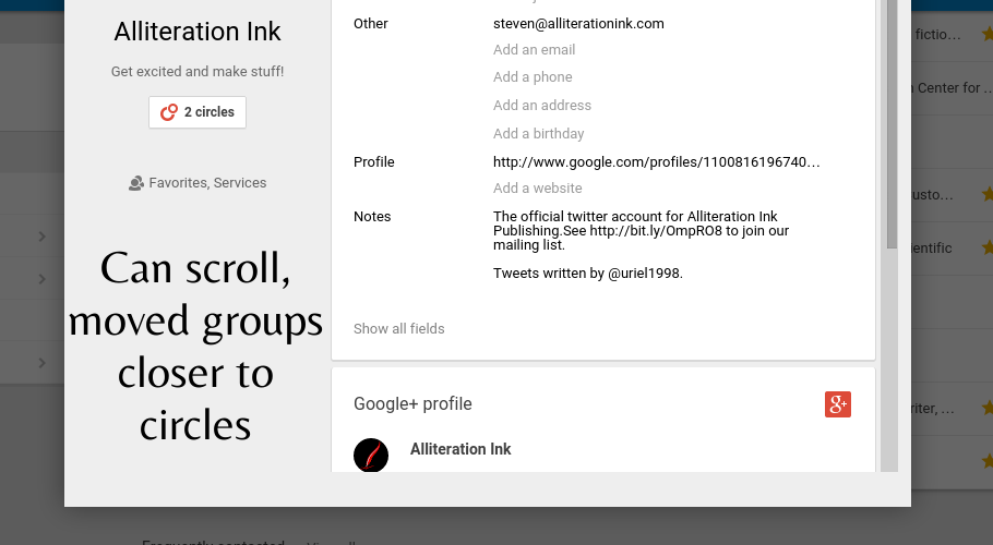 Scroll Details Card on Google Contacts