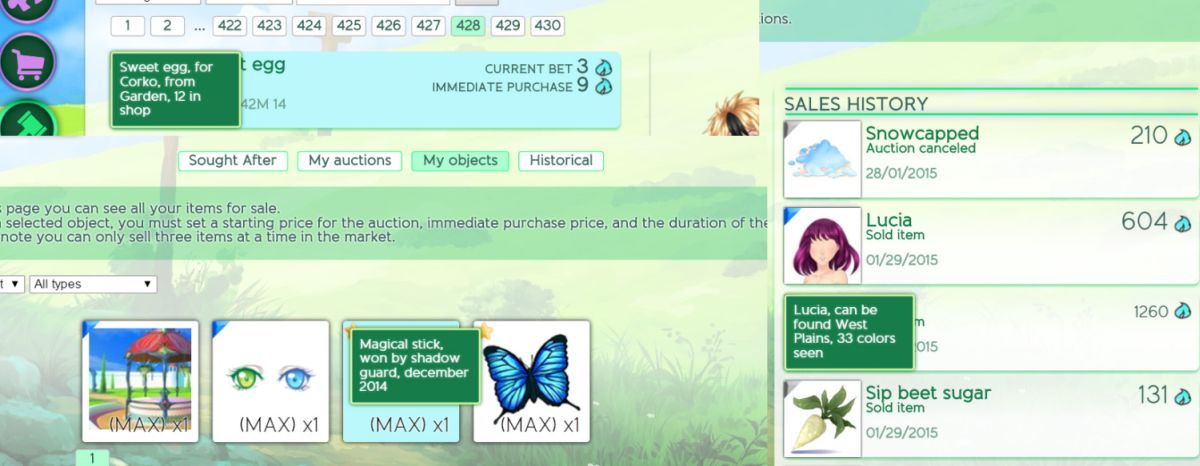 Eldarya marketplace tooltips