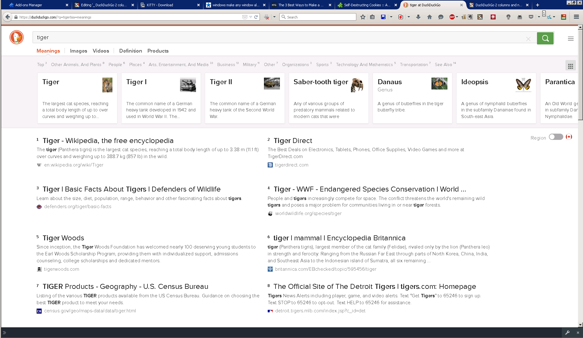 DuckDuckGo 2 columns and numbered results