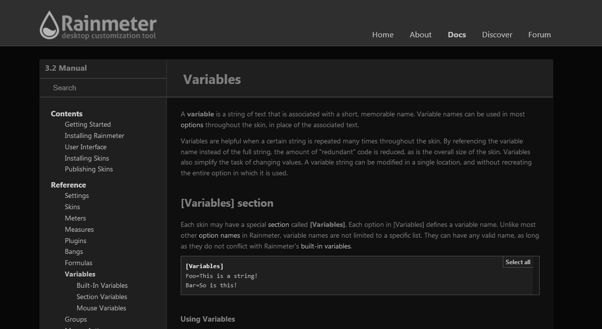 Rainmeter Docs Dark