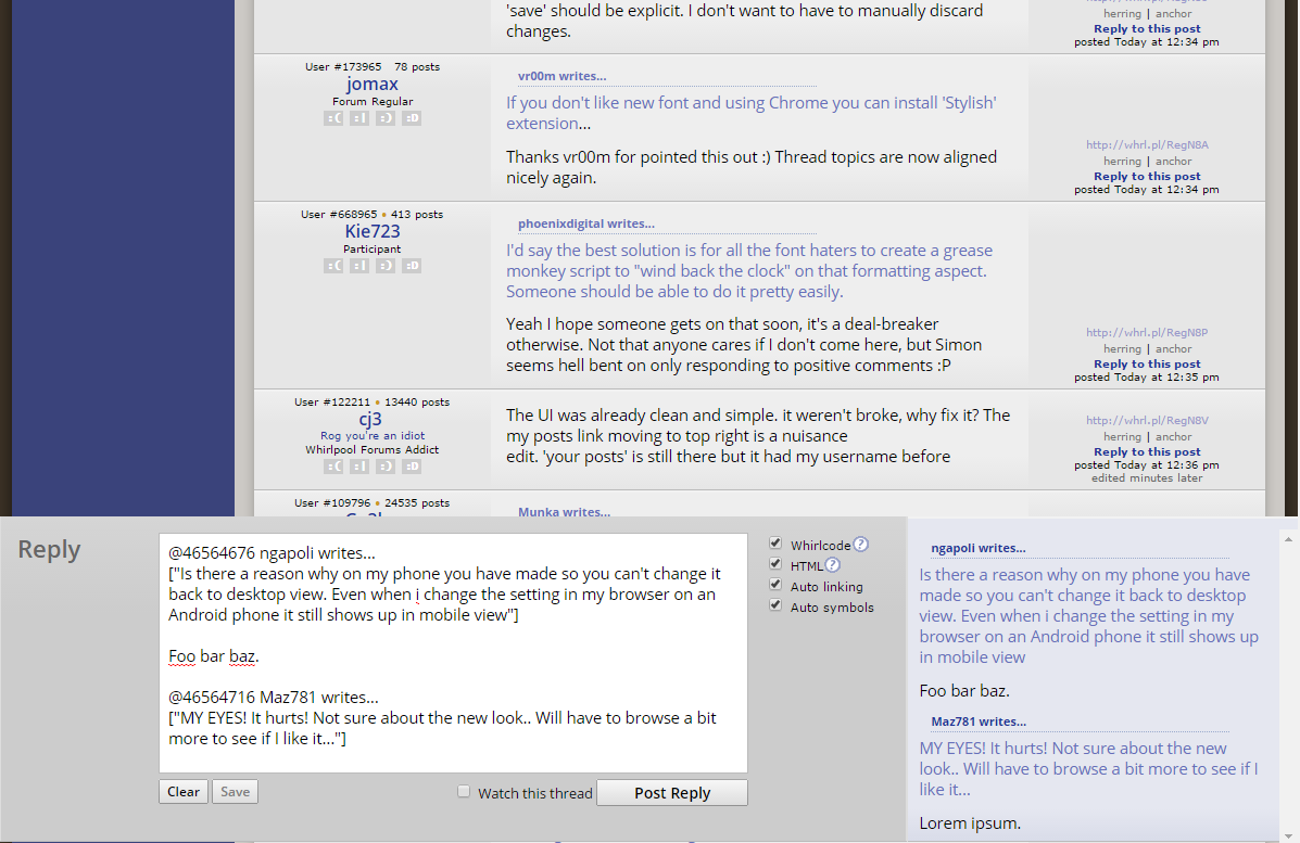 Whirlpool Fix reply layers to bottom of screen