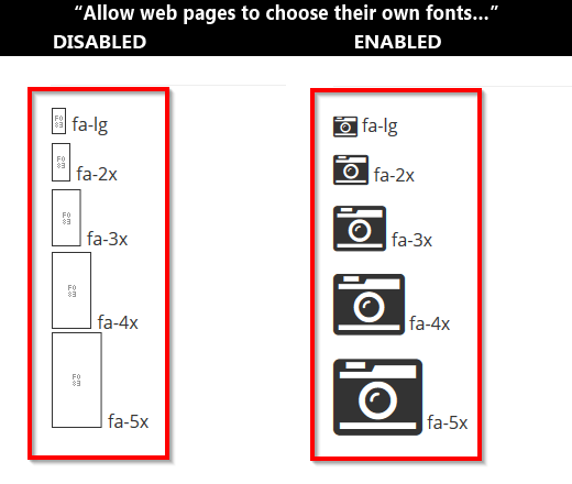 Disallow web page fonts, except FontAwesome et al