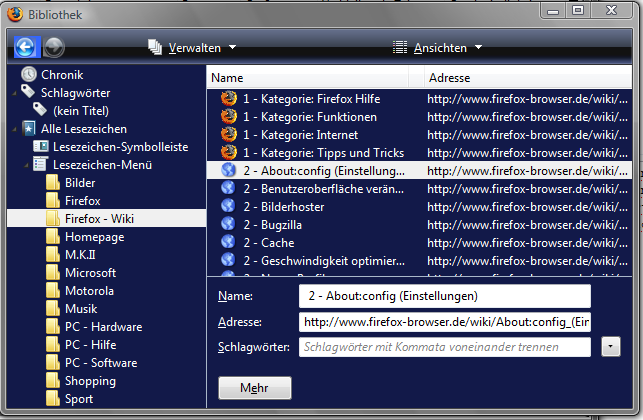 Firefox 3** Vista Dark Blue - Bookmarks Manager