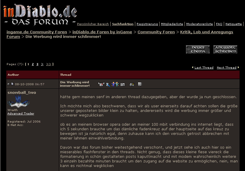 Diablo Ingame Forum ohne Werbekasten im 1. Post