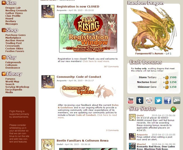 Flight Rising: Move status box