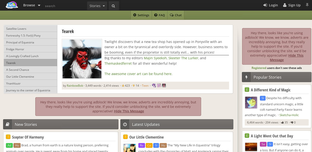 FIMFiction.net without adblock message