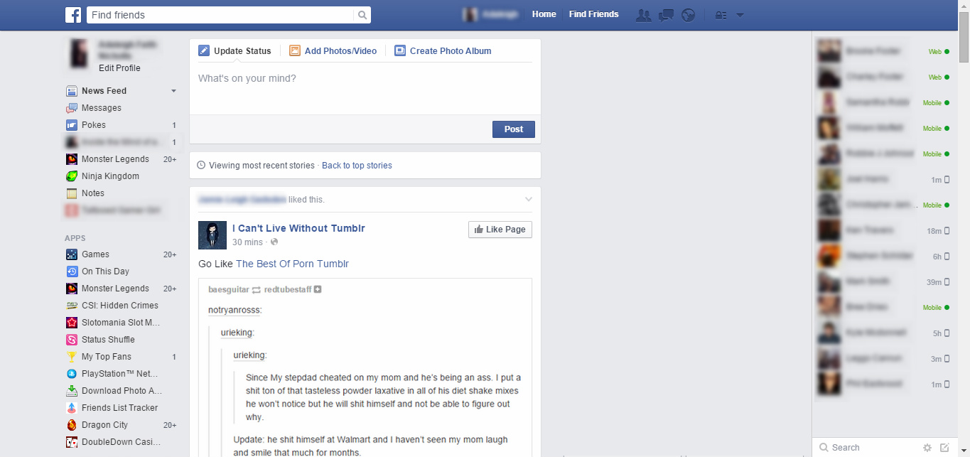 Facebook Remove All Clutter + Right Sidebar