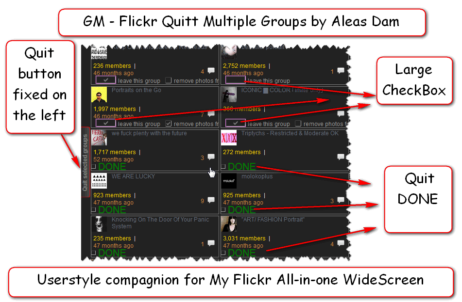 Flickr WideScreen - (GM) - Quit Multiple Groups