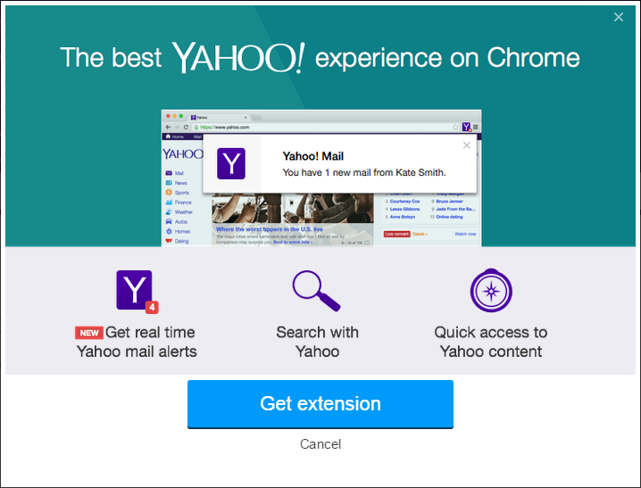 Disable Yahoo Chrome Extension Notification