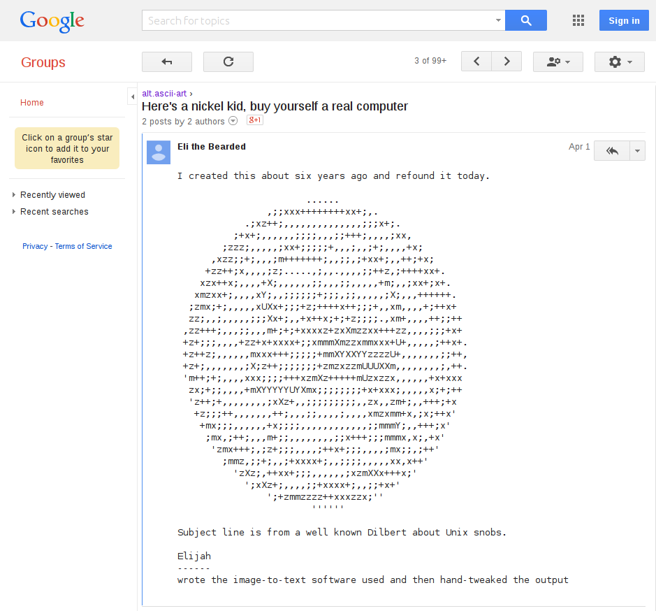 Google Groups - Monospaced Messages