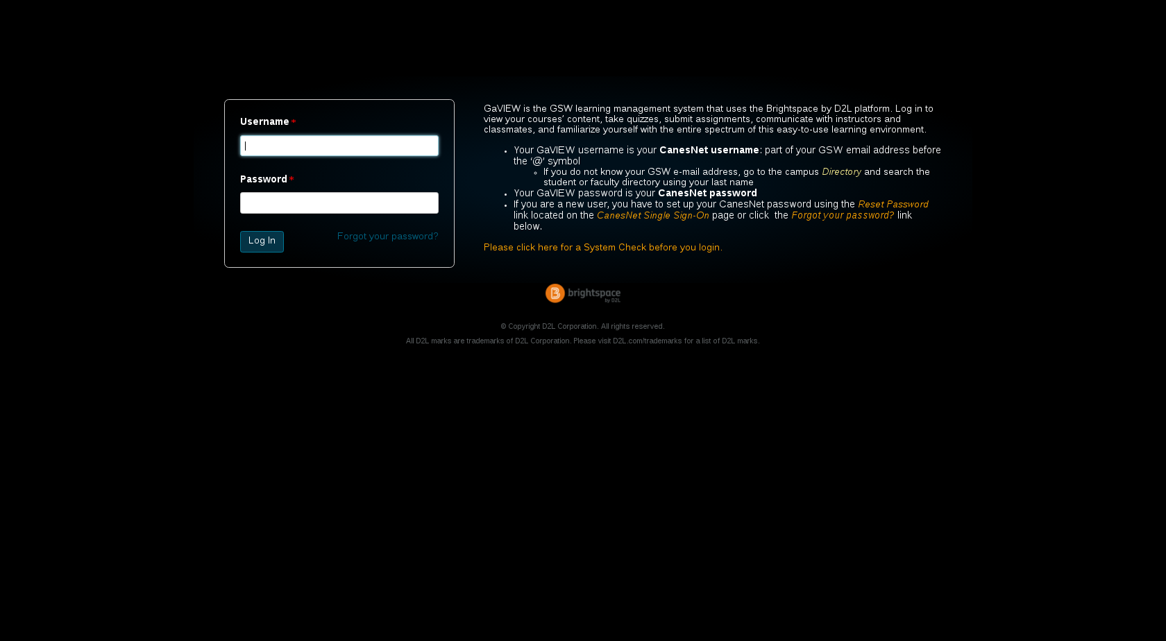 D2L @ GSW (login page only)