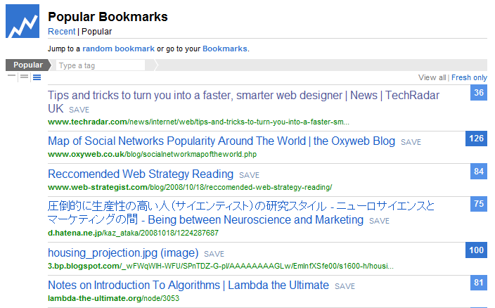 Better view' for delicious.com bookmarks listing