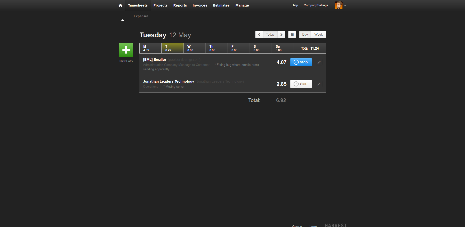 Harvest Time Tracker Dark Theme