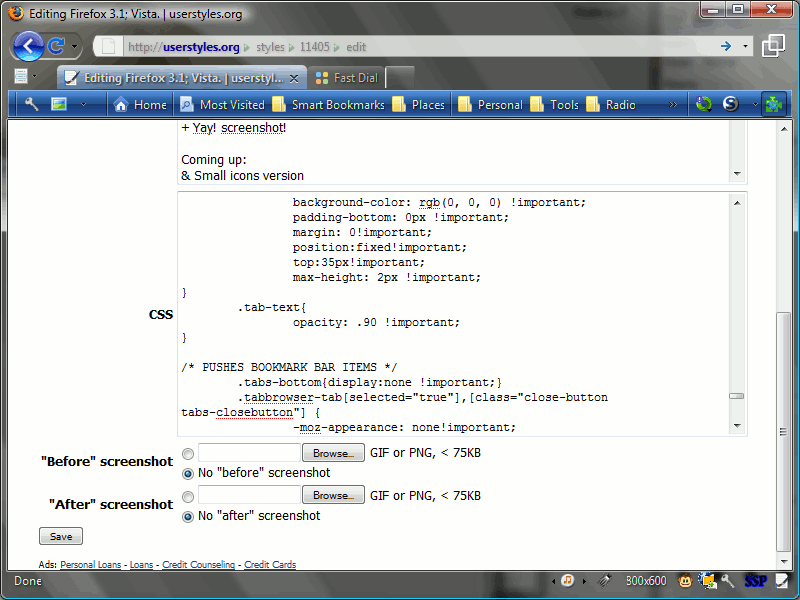 Firefox 3.1; Vista. UPDATED 26.11.08 - v1.5 MINOR