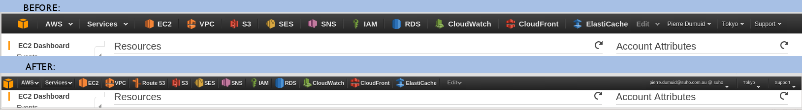 AWS Console - Thinner Nav Menubar.