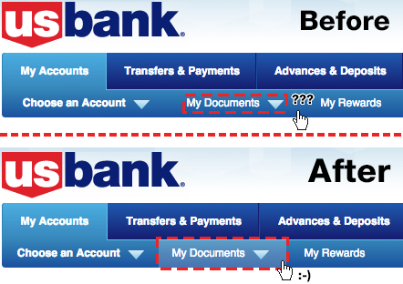 US Bank Better Top Navigation Menus (desktop)