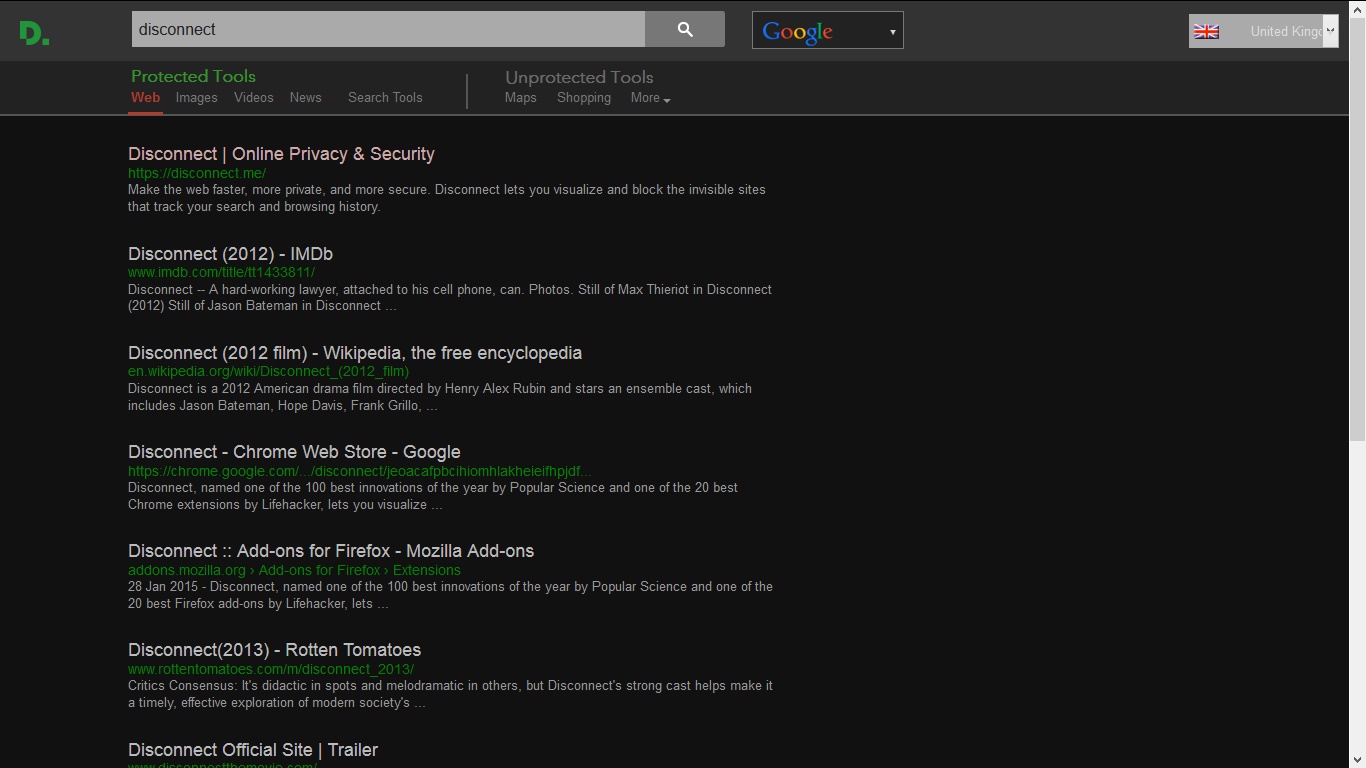 Disconnect Search - Dark Google look