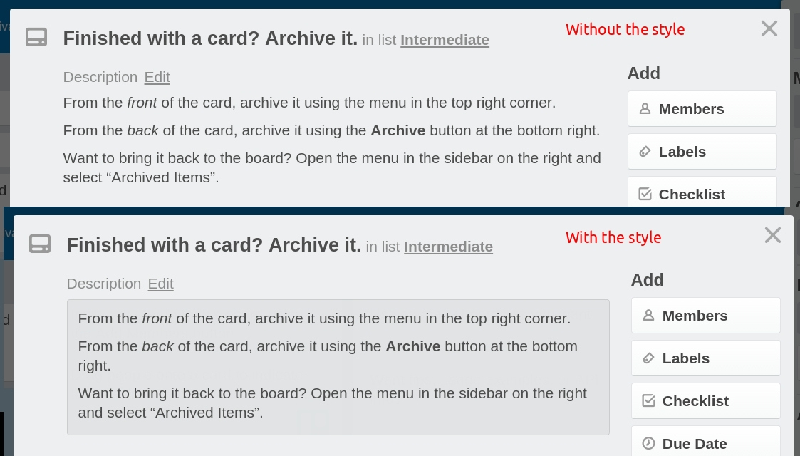 Trello Card descriptions