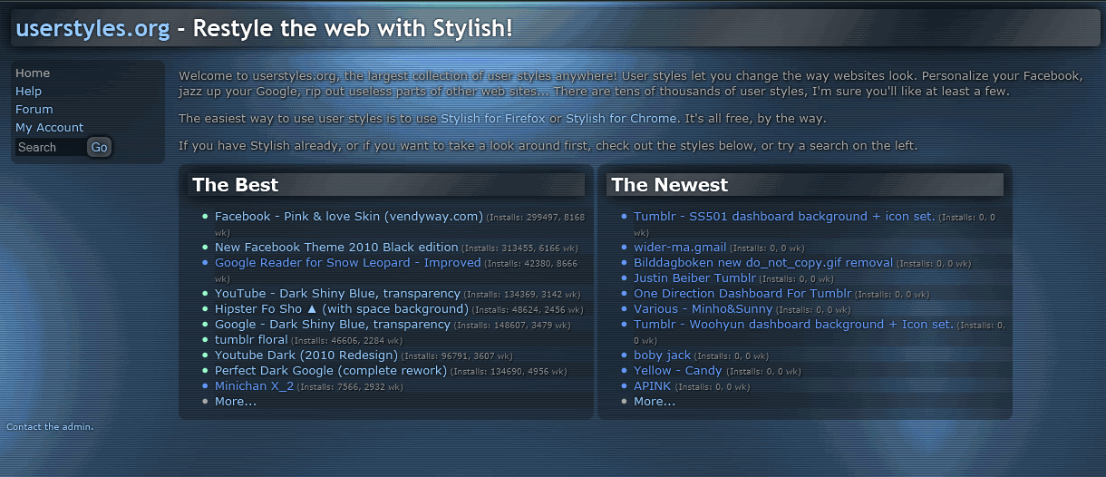 Userstyles.org - Dark Shiny Blue, transparency