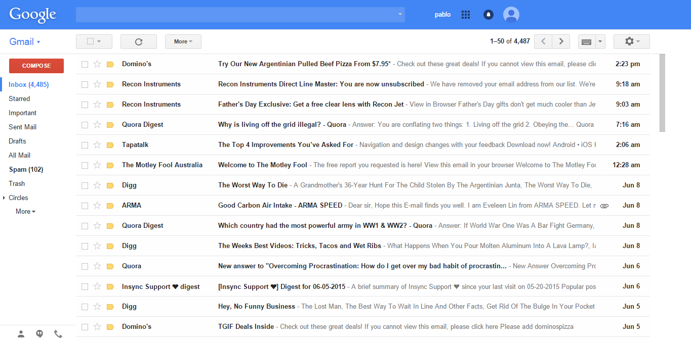 Gmail: Inbox theme 2015 June