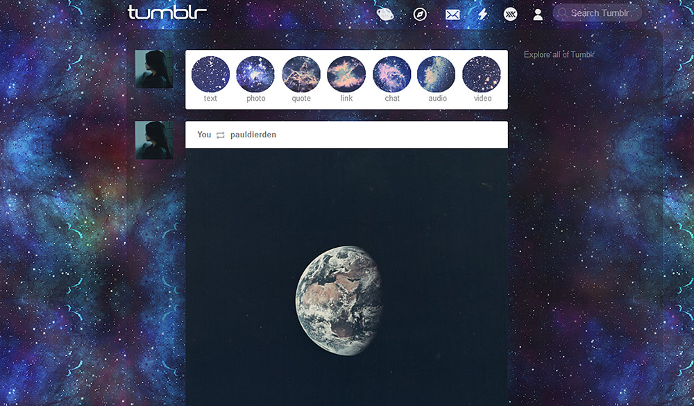 Starry Space Tumblr Theme (Rainbow color options)
