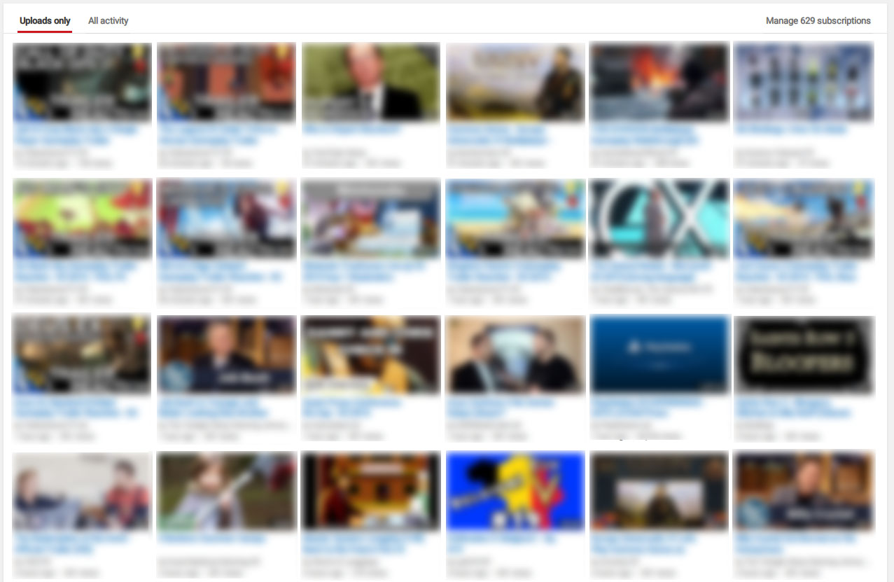Youtube Subscriptions Grid