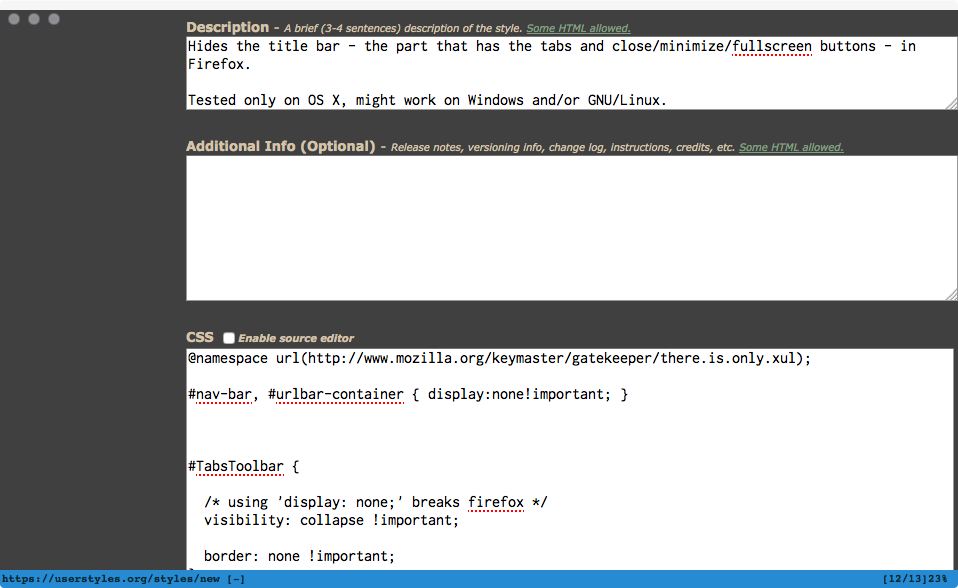 Hide Firefox Tab Bar on OS X (sorta)