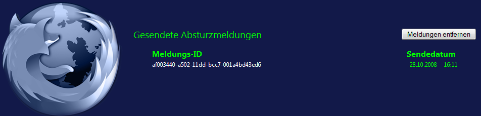 Firefox 3** Vista Dark Blue "About:crashes"