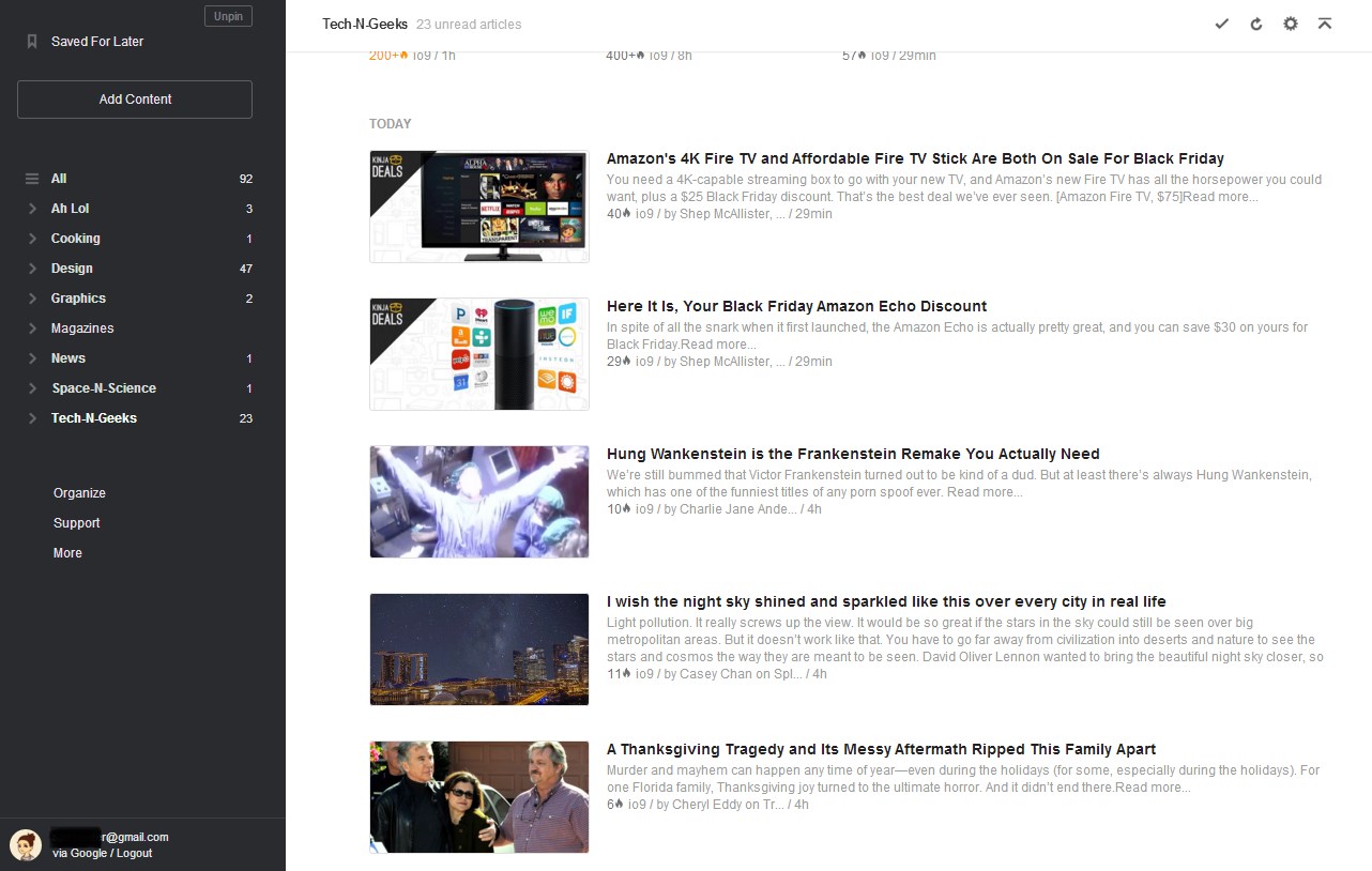 feedly: clean & no sidebar