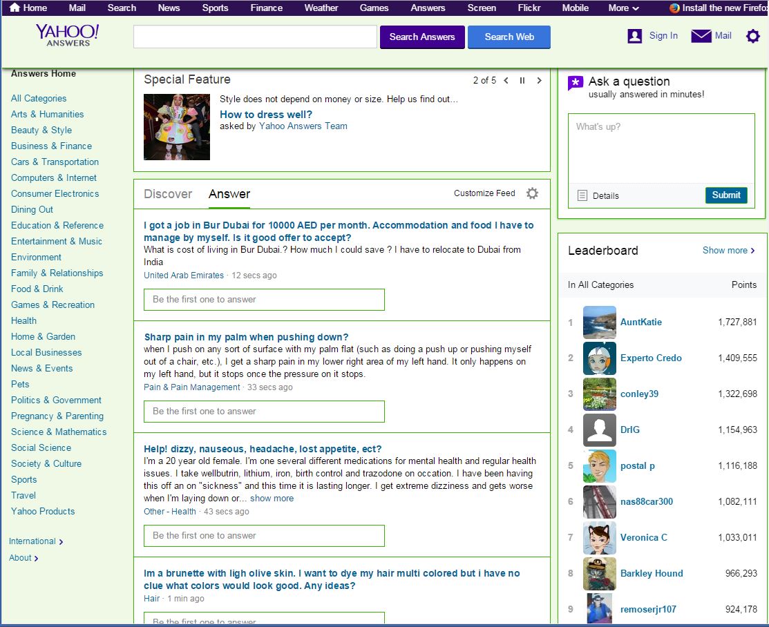 Yahoo! Answers: In Shades of Green
