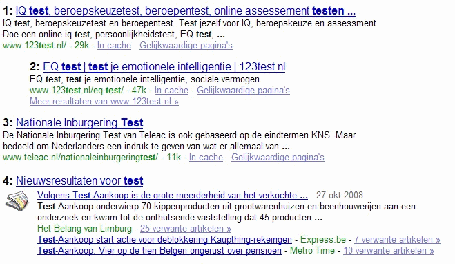 Google.nl search results numbering,numbers results