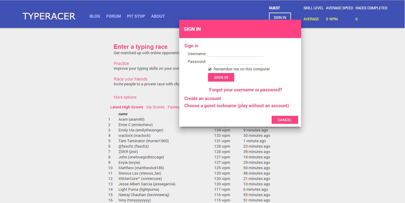Modern Typeracer + ADs removed