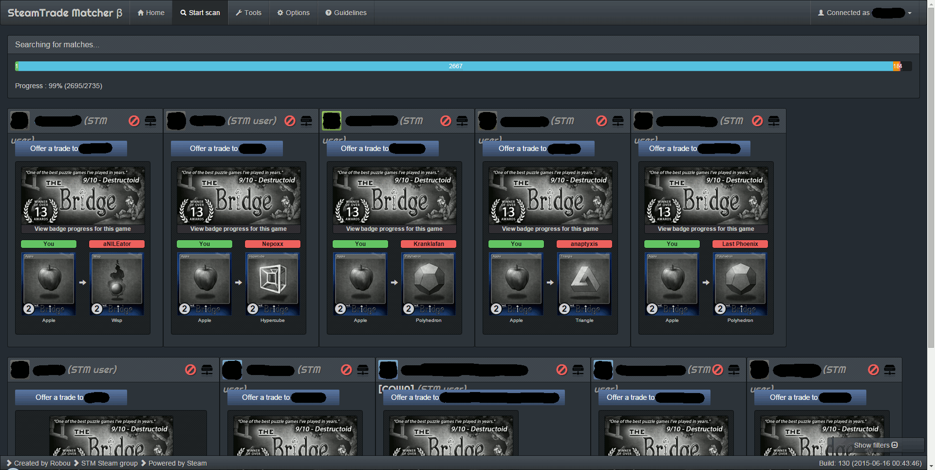 SteamTrade Matcher - side-by-side matches