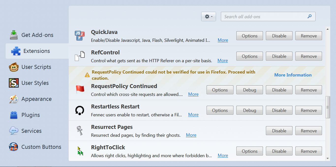 Firefox - Revert about:addons style to pre Fx40