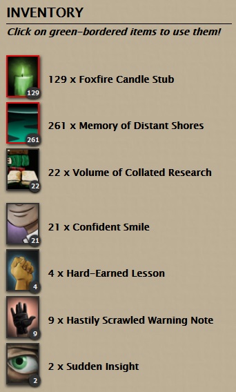 Fallen London - Inventory List View